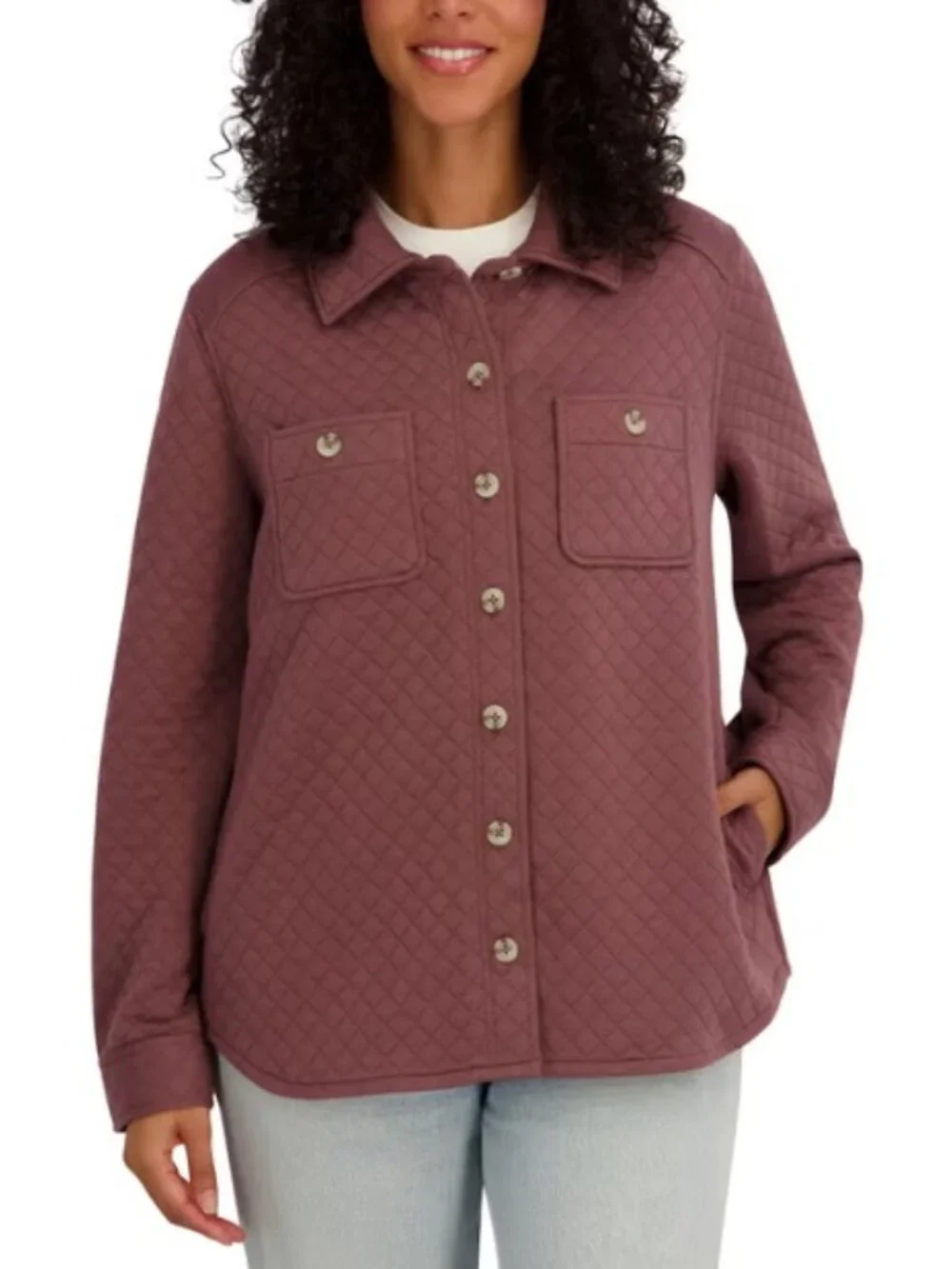 NWT SAGE Women's Quilted Shirt Jacket, Pink (Mauve)